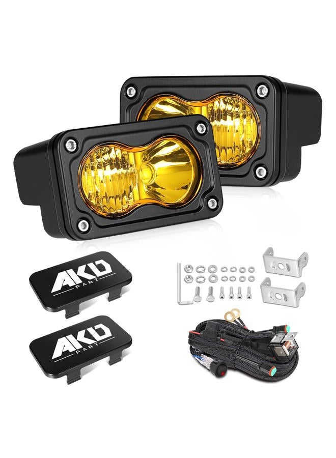 AKD Part Yellow LED Pods with Wiring Harness & Black Covers 3" 40W CREE LED Ditch Lights Spot Flood Combo Fog Lights Yellow Chase Light for Trucks Motorcycle SUV UTV ATV Dirt Bike - Image 1