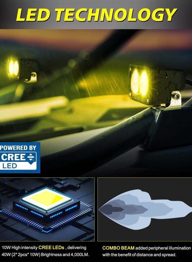 AKD Part Yellow LED Pods with Wiring Harness & Black Covers 3" 40W CREE LED Ditch Lights Spot Flood Combo Fog Lights Yellow Chase Light for Trucks Motorcycle SUV UTV ATV Dirt Bike - Image 3