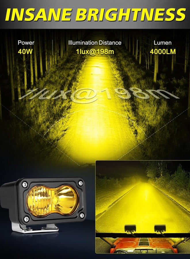 AKD Part Yellow LED Pods with Wiring Harness & Black Covers 3" 40W CREE LED Ditch Lights Spot Flood Combo Fog Lights Yellow Chase Light for Trucks Motorcycle SUV UTV ATV Dirt Bike - Image 4