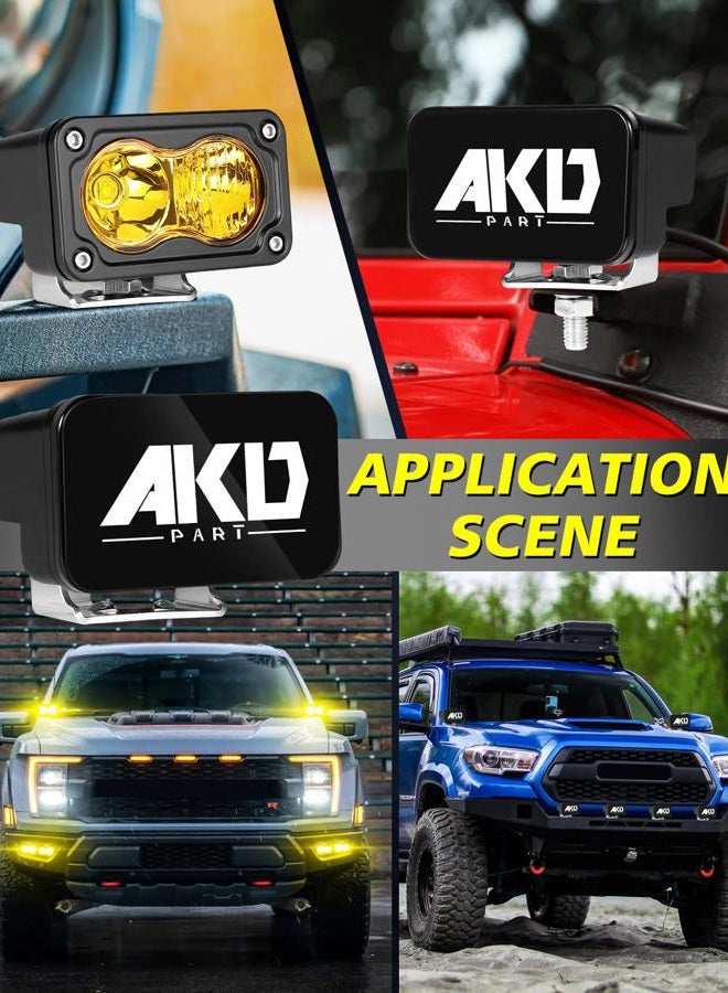 AKD Part Yellow LED Pods with Wiring Harness & Black Covers 3" 40W CREE LED Ditch Lights Spot Flood Combo Fog Lights Yellow Chase Light for Trucks Motorcycle SUV UTV ATV Dirt Bike - Image 5