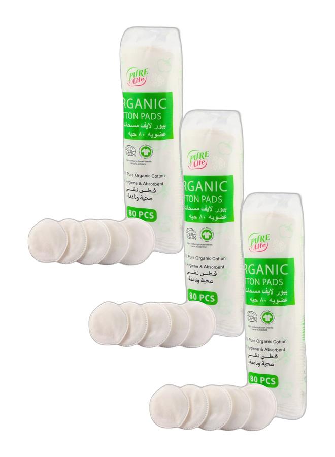 Pure Life (bundle x 3 ) Pure Life Organic Cotton Pads 80pcs – Soft and Natural Makeup Remover Pads Bundle - Image 1