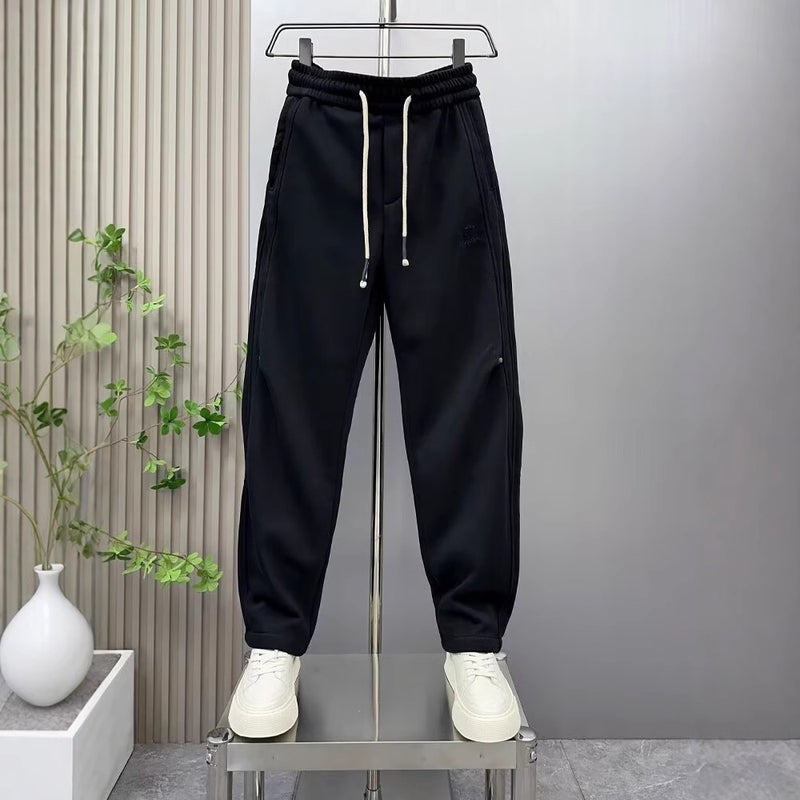 2024 Winter Heavy Stitching Straight Sports Casual Pants Mens Loose Light Luxury Harlan Long Guard Pants fleece-lined Thickened Black - Image 5