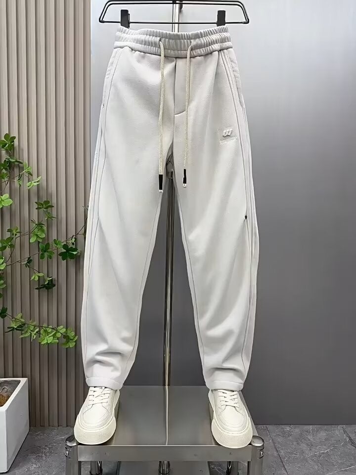 2024 Winter Heavy Stitching Straight Sports Casual Pants Mens Loose Light Luxury Harlan Long Guard Pants fleece-lined Thickened Black - Image 2