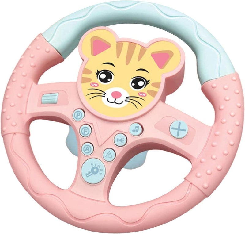 klarako Eletric Steering Wheel Toy with Sound and Light Simulated Driving Controller Steering Wheel Car Seat Toy for Boys and Girls Car Seat Toys  Cat - Image 1