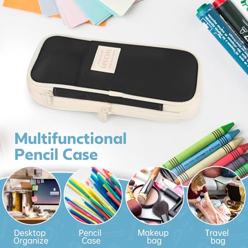 PUPTILY Pencil Case, Large Capacity Aesthetic Pencil Cases with Durable Zipper, Big Stationery Pencil Pouch for Women & Men, Adults Portable Storage Organizer Bag for College, office, Travel (Black) - Image 5