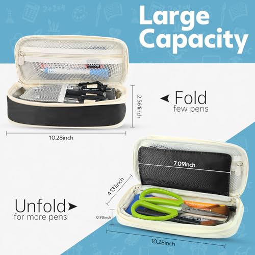 PUPTILY Pencil Case, Large Capacity Aesthetic Pencil Cases with Durable Zipper, Big Stationery Pencil Pouch for Women & Men, Adults Portable Storage Organizer Bag for College, office, Travel (Black) - Image 2