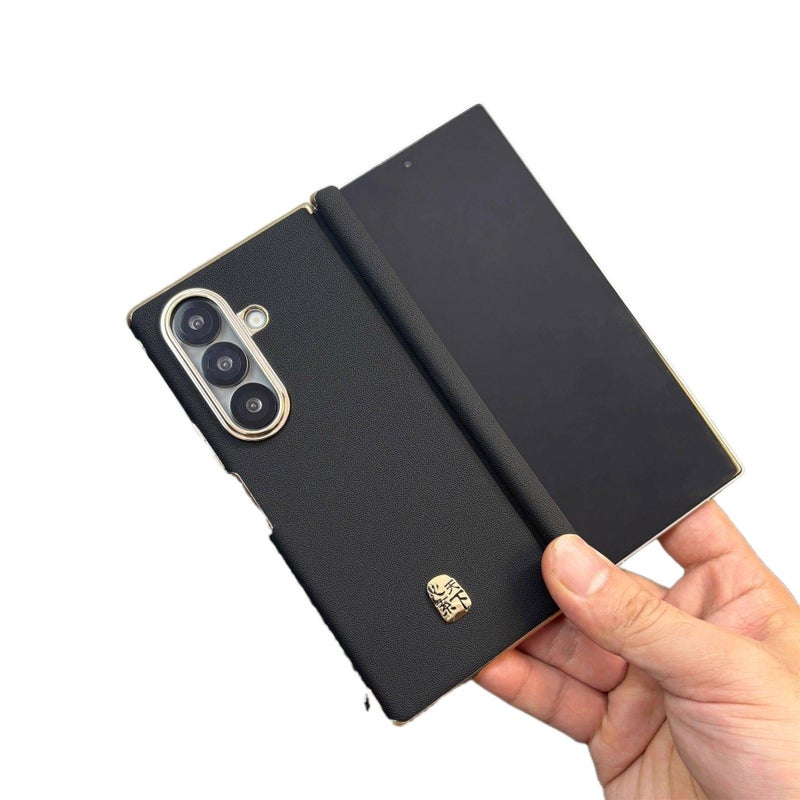غطاء واقي بملمس جلد لـ Samsung Galaxy Z Fold 7 باللون رمادي مغناطيسي مع حماية مزدوجة للمفصلة وحماية من السقوط مع مقاوم للصدمات مع مغناطيس قوي مع مقاوم للخدش للاستخدام المنزلي - Image 2