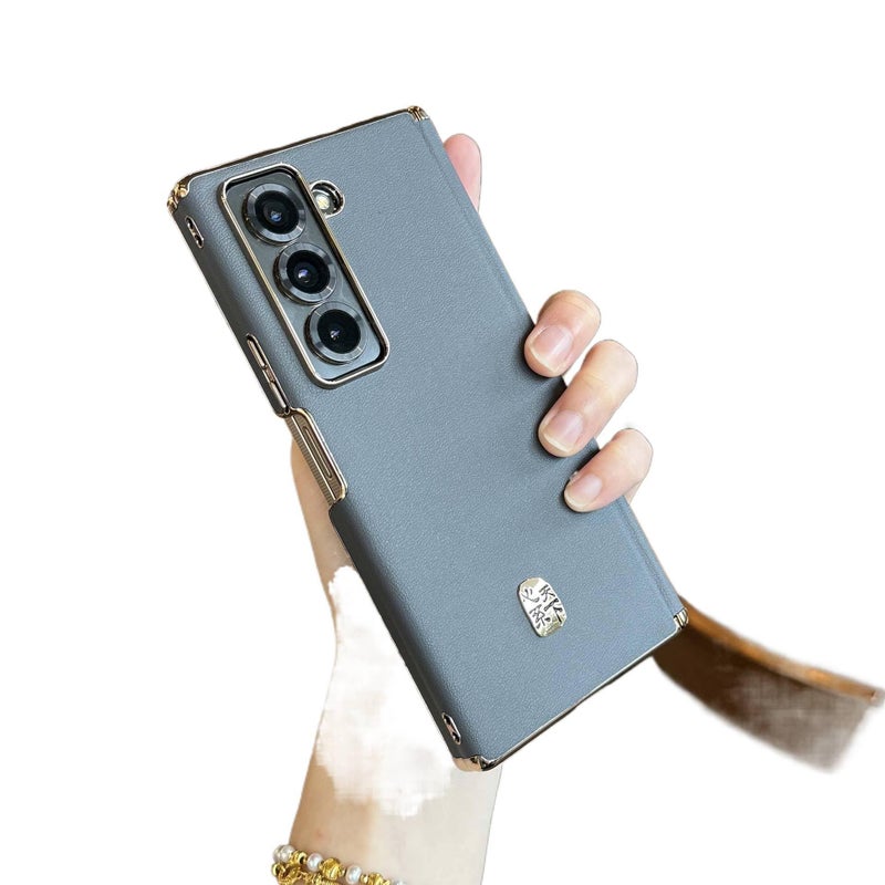 غطاء واقي بملمس جلد لـ Samsung Galaxy Z Fold 7 باللون رمادي مغناطيسي مع حماية مزدوجة للمفصلة وحماية من السقوط مع مقاوم للصدمات مع مغناطيس قوي مع مقاوم للخدش للاستخدام المنزلي - Image 1