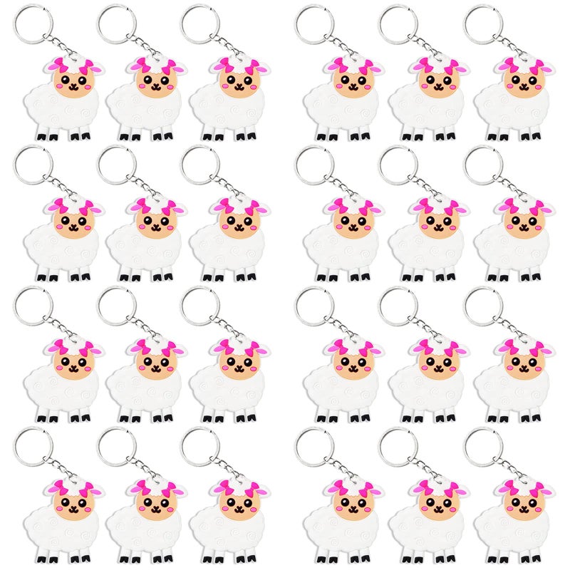 Elecrainbow 24 Pack Sheep Keyring Pack Party Favor for Sheep Lover Guest Return Gift Animal Themed Party Baby Shower Birthday