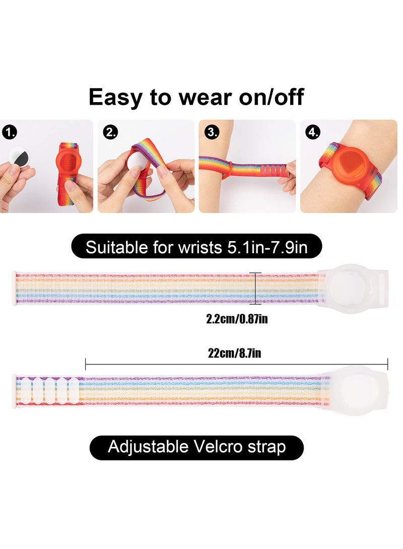 KASTWAVE Kids Wrist Strap for Apple Airtag Adjustable Nylon Strap GPS Tracker Holder Protector Breathable Anti-Loss Bracelet for Toddler Child Elderly (Rainbow Color) - Image 3