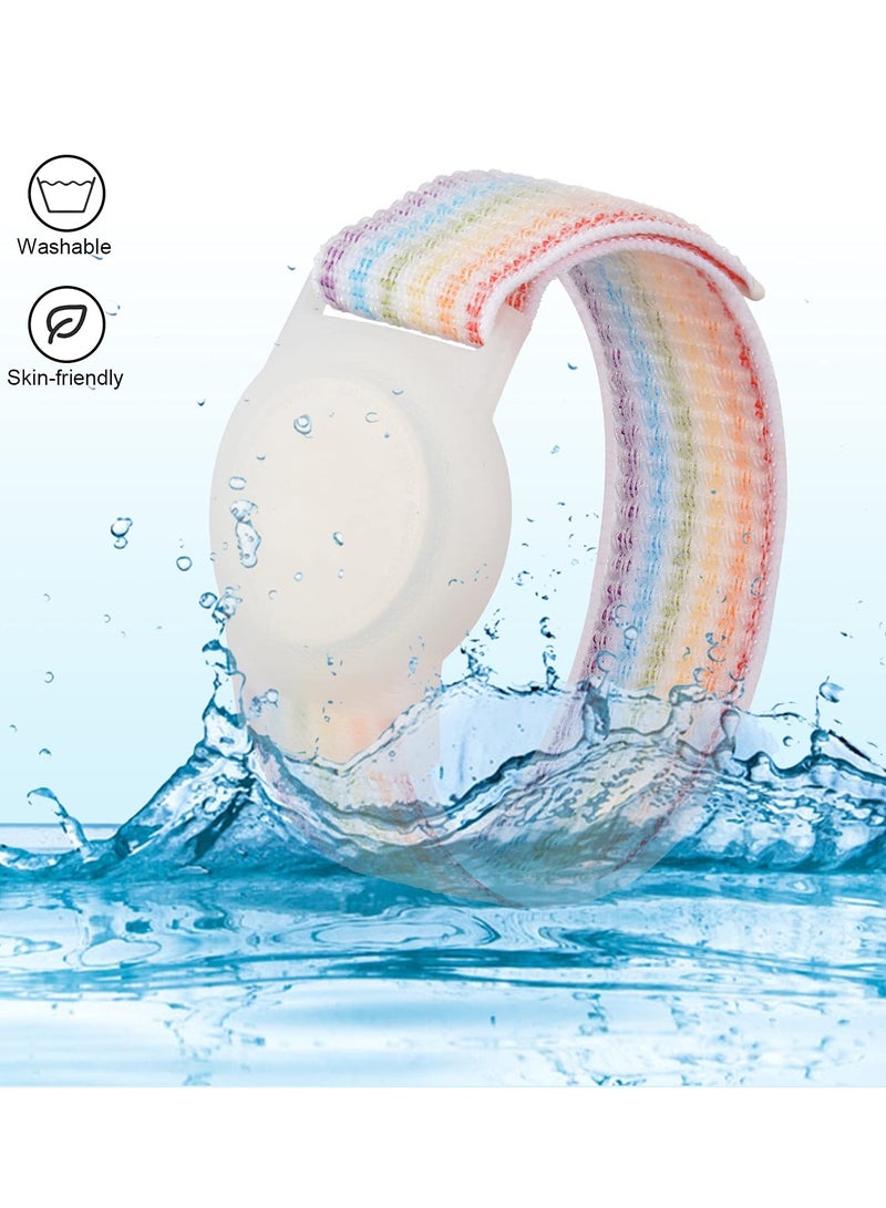 KASTWAVE Kids Wrist Strap for Apple Airtag Adjustable Nylon Strap GPS Tracker Holder Protector Breathable Anti-Loss Bracelet for Toddler Child Elderly (Rainbow Color) - Image 2