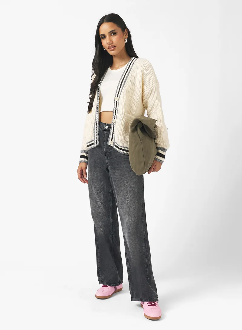 Ginger Cable Knit Varsity Style Cardigan