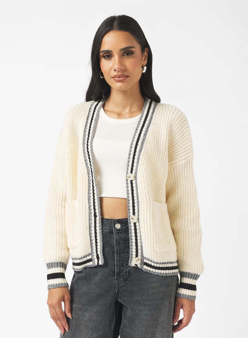 جينجر Cable Knit Varsity Style Cardigan