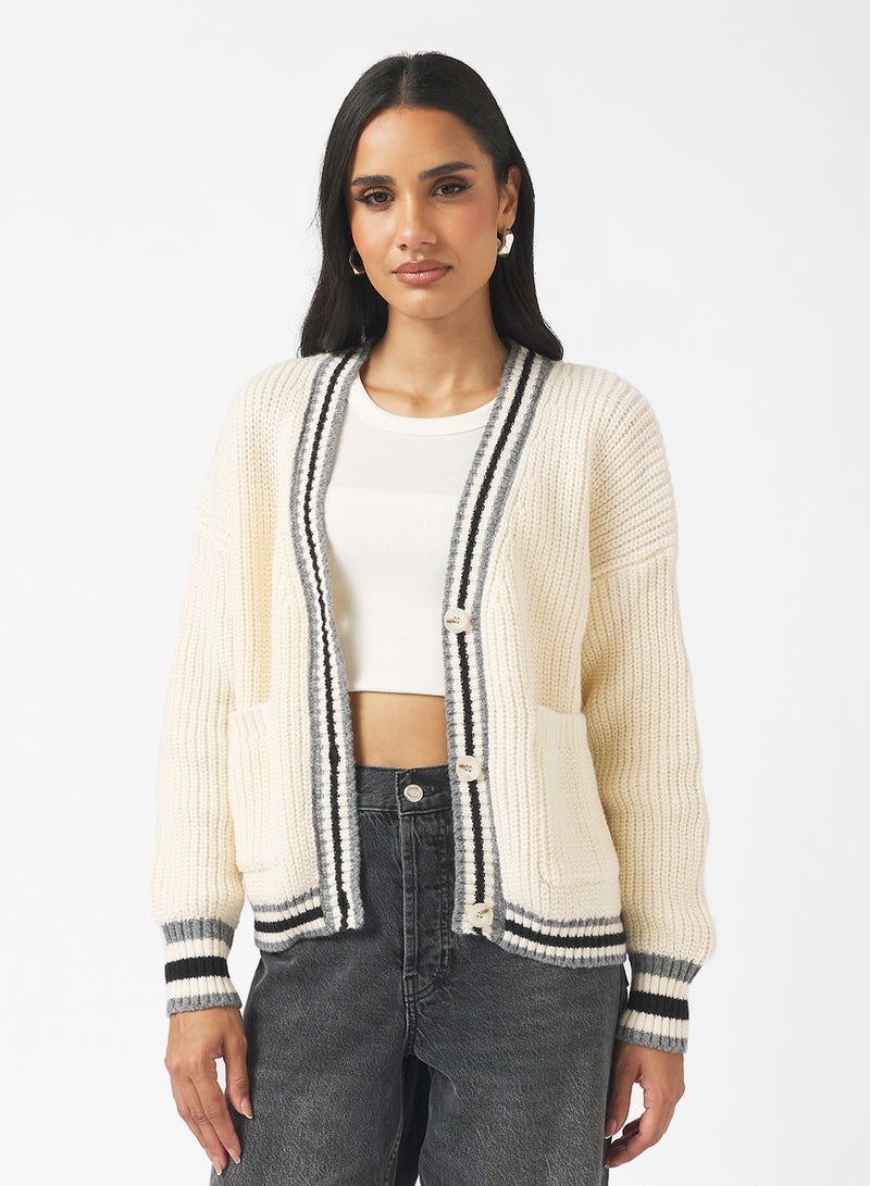Ginger Cable Knit Varsity Style Cardigan - Image 1