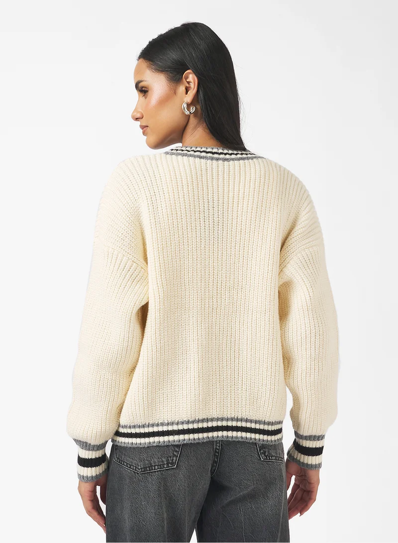جينجر Cable Knit Varsity Style Cardigan