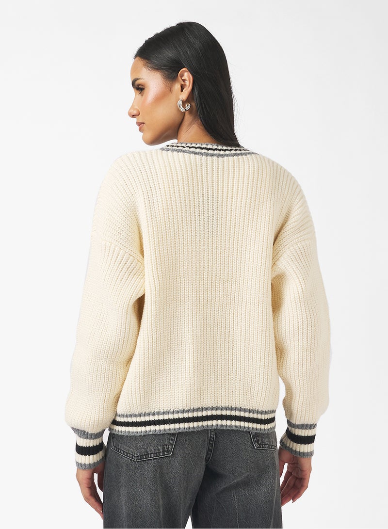 Ginger Cable Knit Varsity Style Cardigan - Image 2