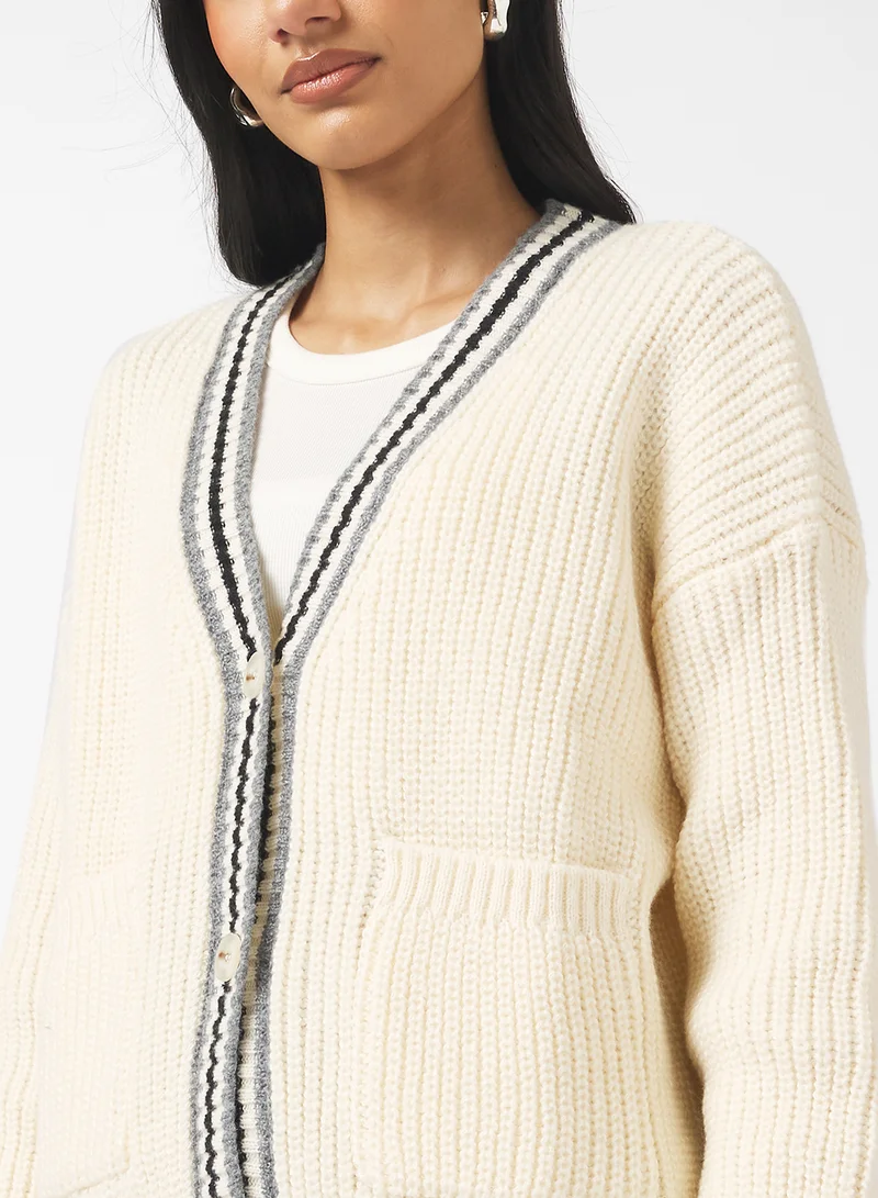 Ginger Cable Knit Varsity Style Cardigan