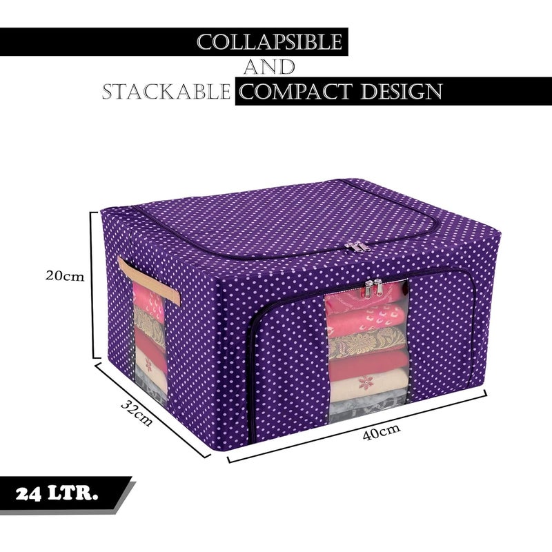 Urbane Home Urbane Home Pack of 5 Clothes Storage Box 24 Liter Wardrobe Organizer Waterproof Underbed Storage Box for Blankets Parachute Steel Frame Drawer Organizer Dot Print Blue  - Image 3