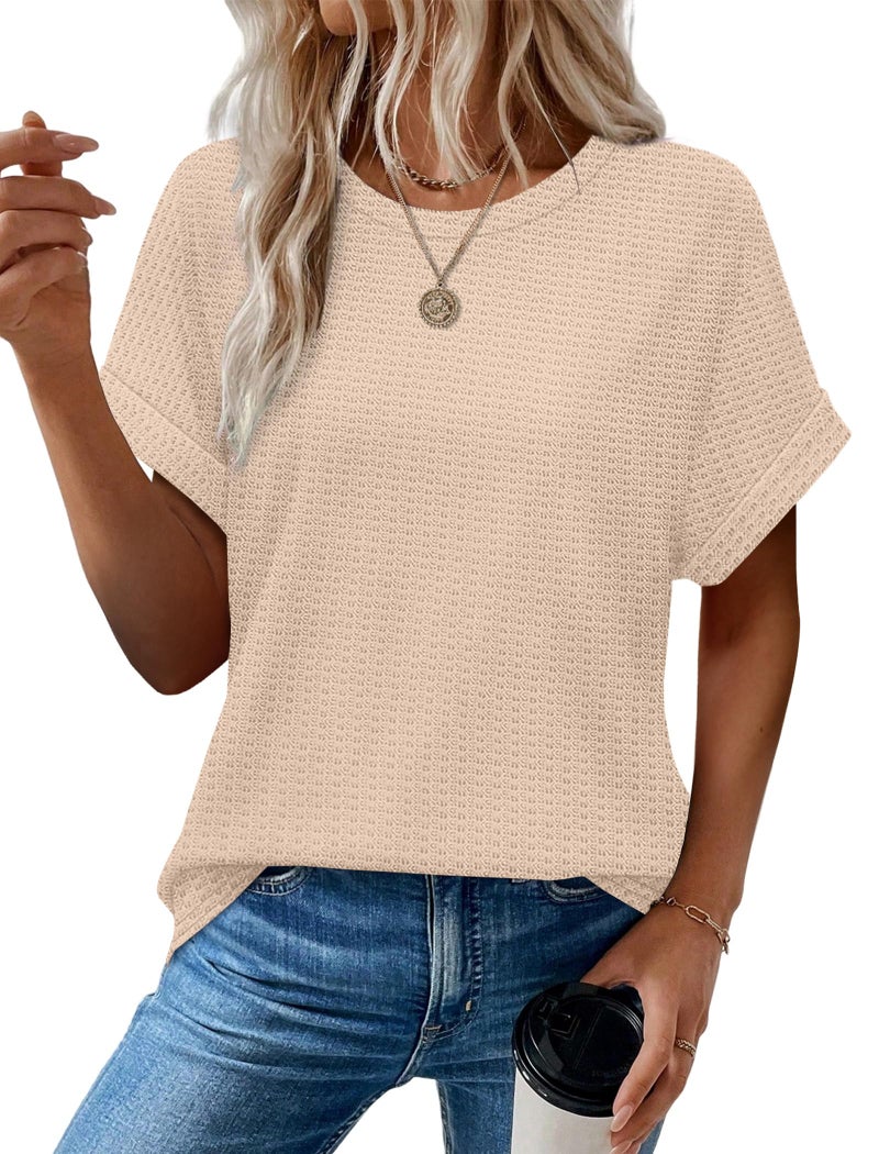 Sampeel Shirts for Women Dressy Casual Short Sleeve Tops Tunic Summer Clothes Maternity Soft Tshirts Oversized Beige XXL - Image 2