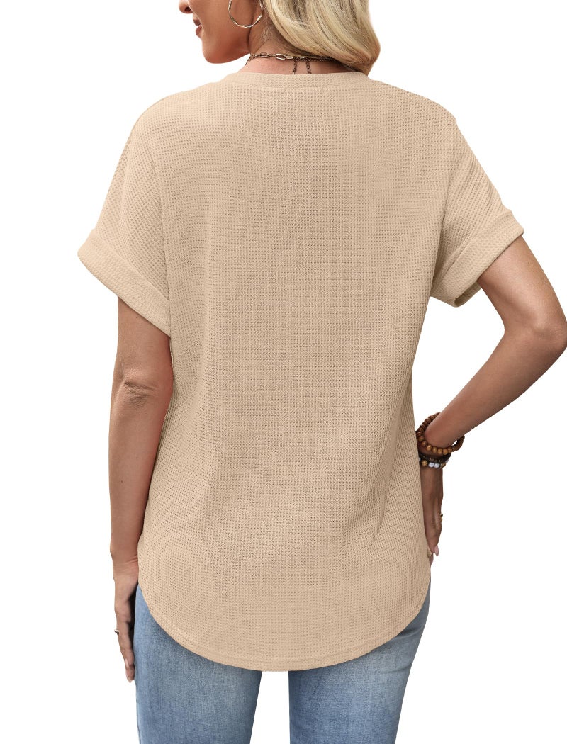 Sampeel Shirts for Women Dressy Casual Short Sleeve Tops Tunic Summer Clothes Maternity Soft Tshirts Oversized Beige XXL - Image 5