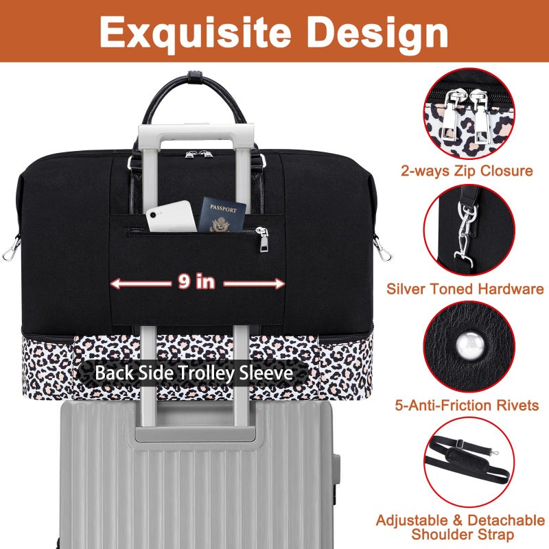 TIBES Travel Weekender Bag for Women, 21" Overnight Bag with Shoe Compartment 50L Large Travel Duffel Bag Carry On Tote for Weekend, Overnight, Business Trips, Water Resistant - Image 3