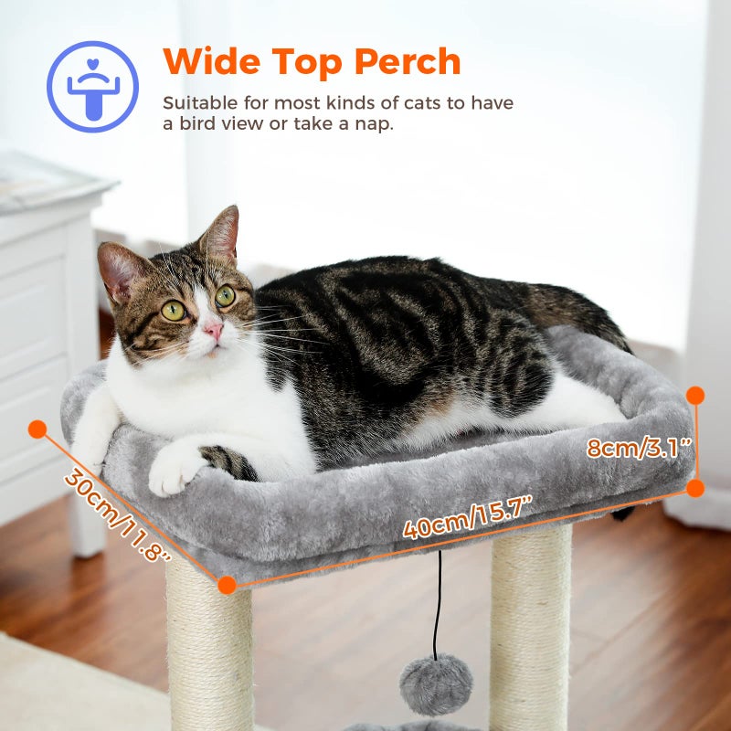 Cat Tree Tower For Indoor Cats With Private Cozy Cat Condo Natural Sisal Scratching Posts And Plush Pom Pom For Small Cats - Image 2
