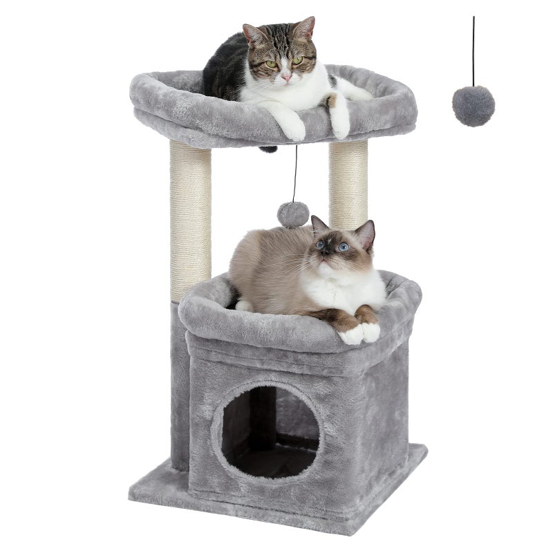 Cat Tree Tower For Indoor Cats With Private Cozy Cat Condo Natural Sisal Scratching Posts And Plush Pom Pom For Small Cats - Image 1