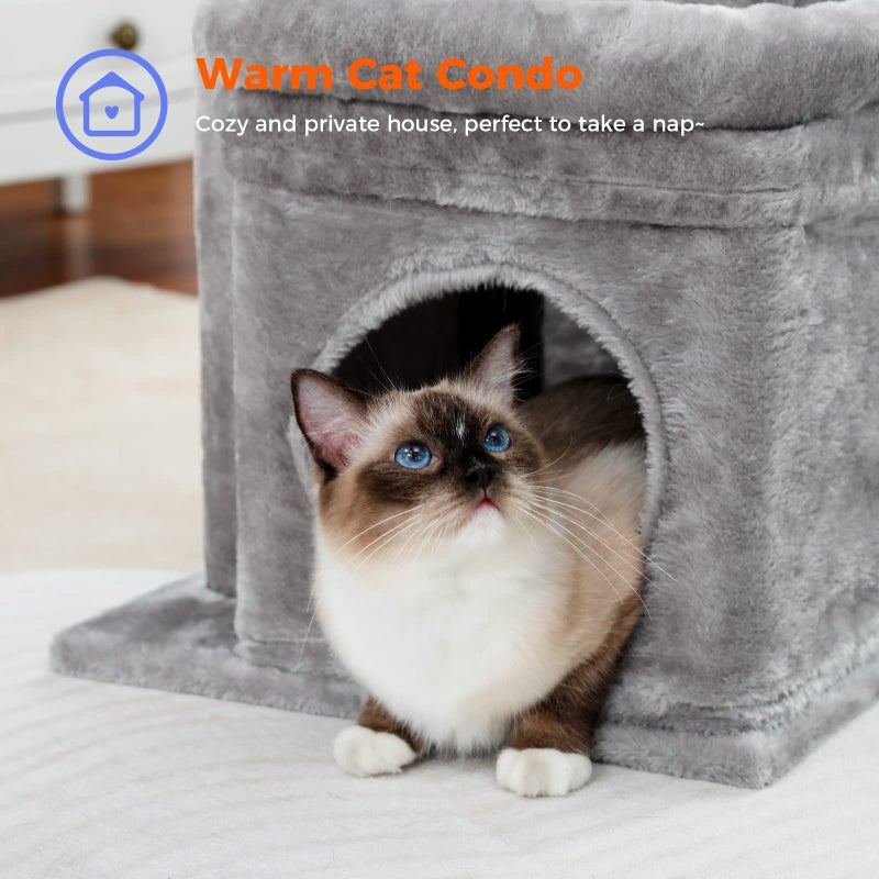 Cat Tree Tower For Indoor Cats With Private Cozy Cat Condo Natural Sisal Scratching Posts And Plush Pom Pom For Small Cats - Image 3