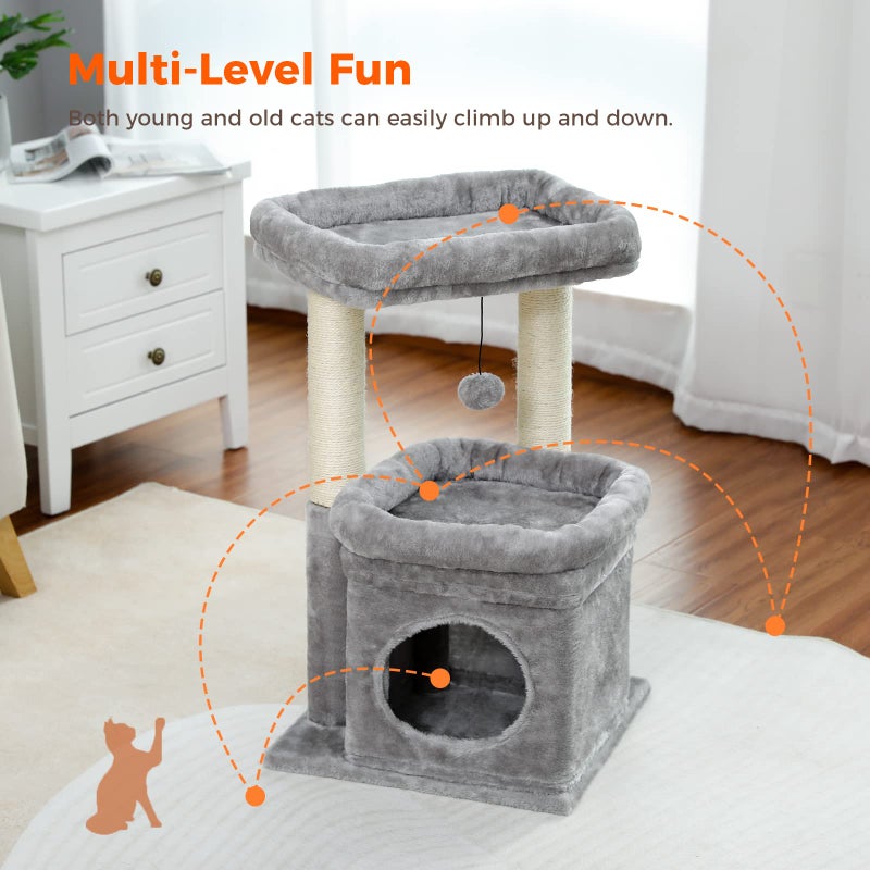 Cat Tree Tower For Indoor Cats With Private Cozy Cat Condo Natural Sisal Scratching Posts And Plush Pom Pom For Small Cats - Image 5
