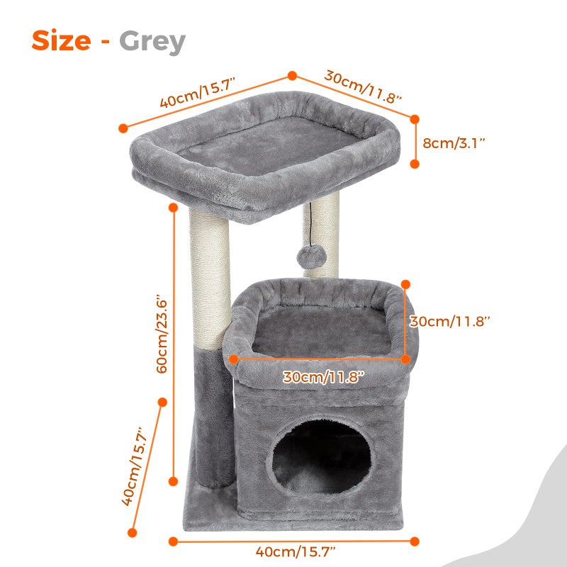 Cat Tree Tower For Indoor Cats With Private Cozy Cat Condo Natural Sisal Scratching Posts And Plush Pom Pom For Small Cats - Image 4