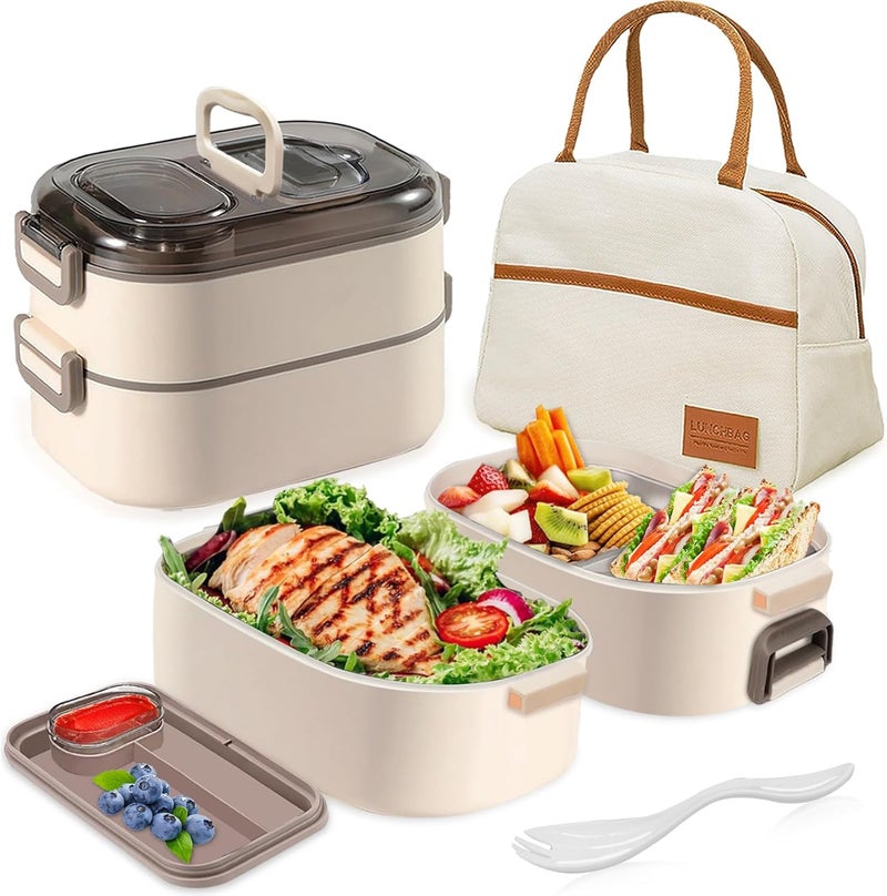Pomefar Lunch Box - Stainless Steel Bento Box with Insulated Lunch Bag & Built-in Spork, Leakproof Lunch Box Set (700ml+400ml) for Back to School, Office, Camping - Image 1