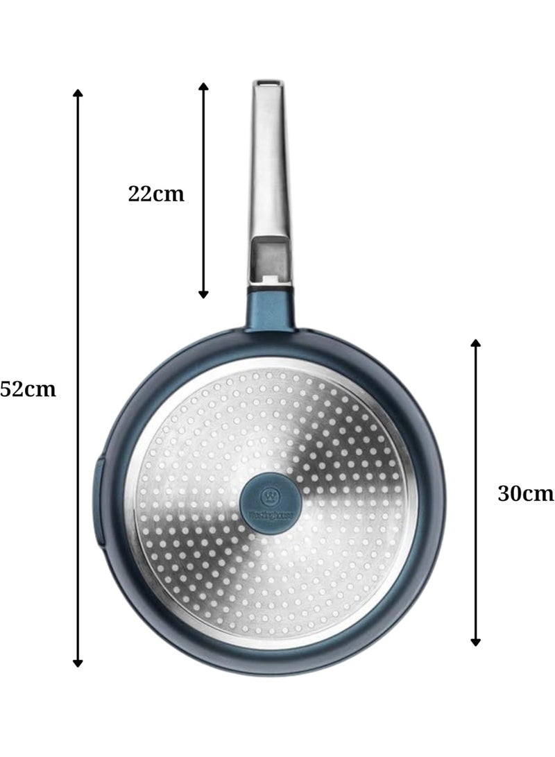 Westinghouse مقلاة غير لاصقة 30 سم من الولايات المتحدة الأمريكية - ألمنيوم مطروق مع طلاء رخامى 4 طبقات آمن للاستخدام على الموقد والفرن بمقبض من الفولاذ المقاوم للصدأ - أزرق - Image 2