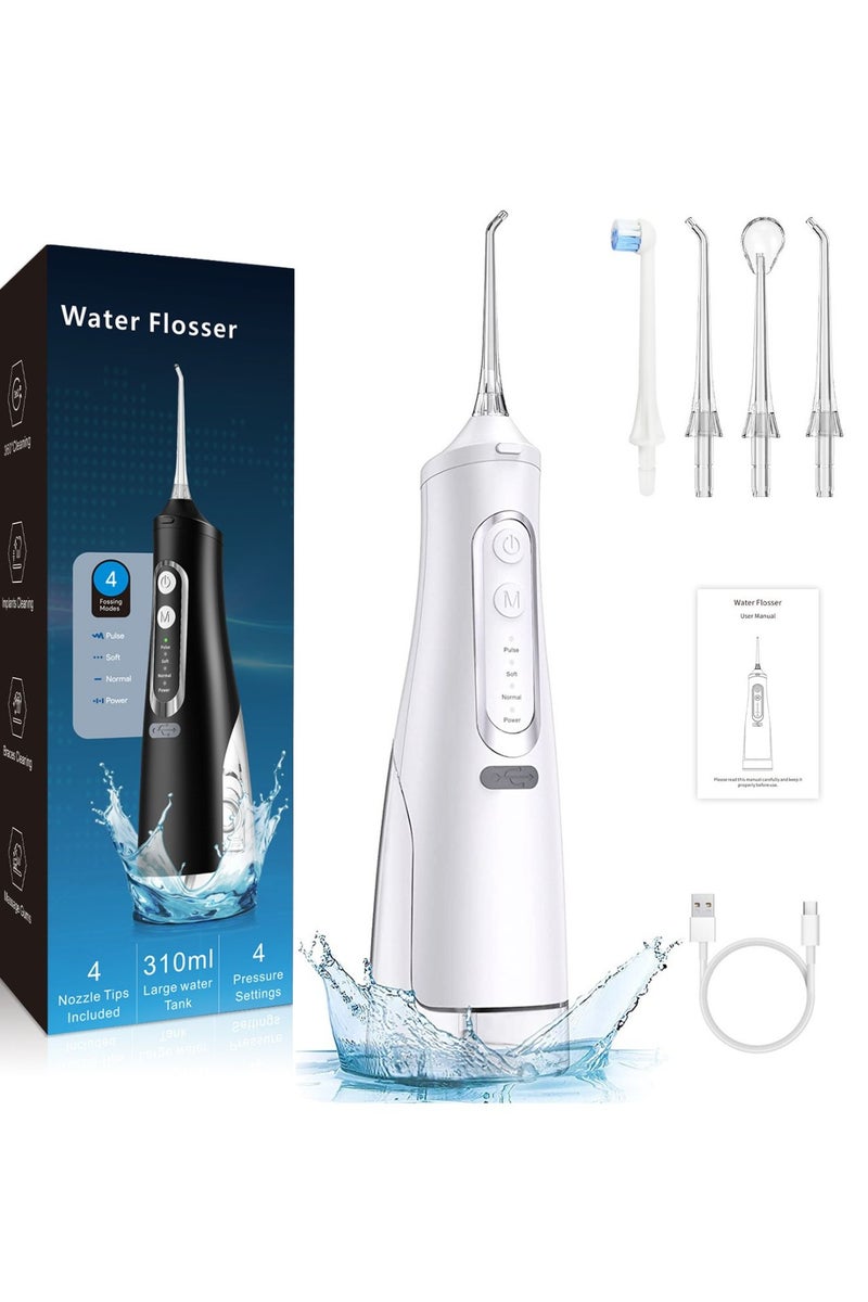Reva Cordless Electric Water Flosser – 310ml Large Tank, 4 Jet Tips, 360° Rotating Nozzle, IPX7 Waterproof Rechargeable Oral Irrigator With Smart Memory & Low Noise – Ideal for Braces & Oral Care (White)  - Image 1
