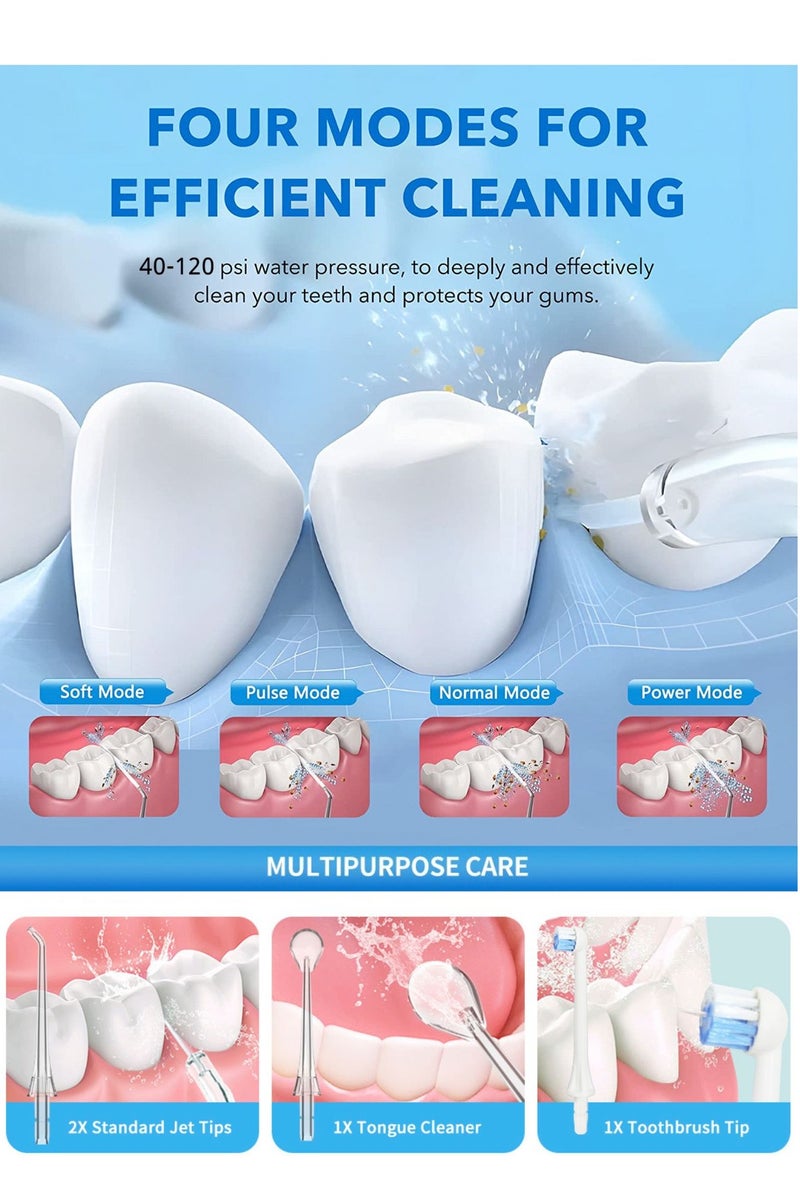 Reva Cordless Electric Water Flosser – 310ml Large Tank, 4 Jet Tips, 360° Rotating Nozzle, IPX7 Waterproof Rechargeable Oral Irrigator With Smart Memory & Low Noise – Ideal for Braces & Oral Care (White)  - Image 3