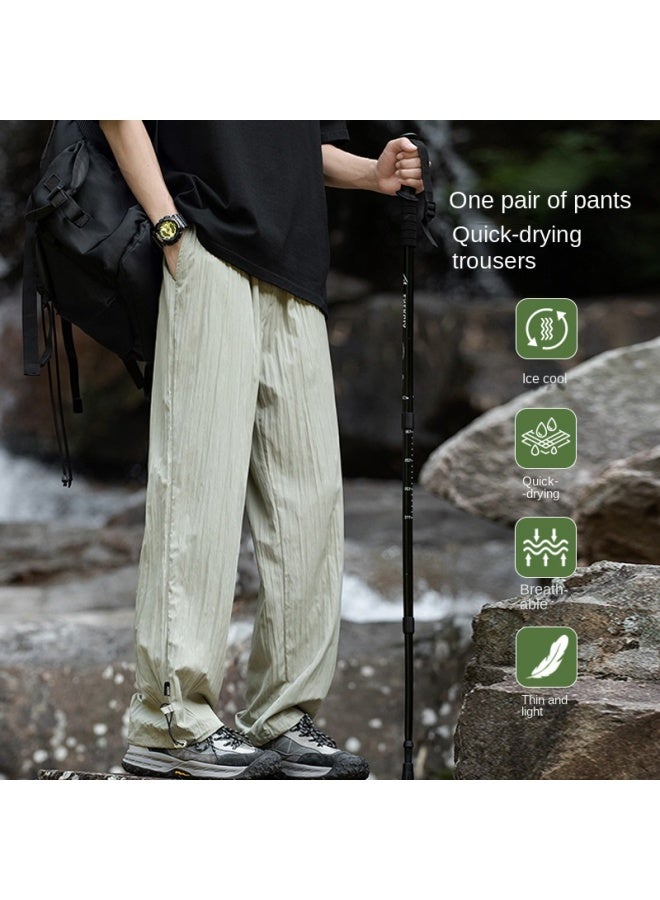 Izexx بنطال Izexx Trendy الصيفي من خامة الحرير الجليدي، بنطال خارجي مستقيم بتصميم خفيف مطوي يتدلى بشكل عارض، بنطالان في واحد للرجال - Image 2