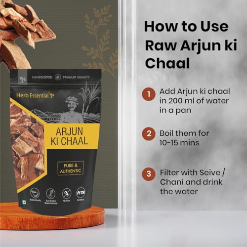 Herb Essential Arjun ki Chaal- Raw |Terminalia Arjuna Bark | Raw - 400g Dry Premium Arjun Tree Bark |For Cardiovascular Health & Lowers Bad Cholesterol | 100% Natural, Sun Dried | - Image 5