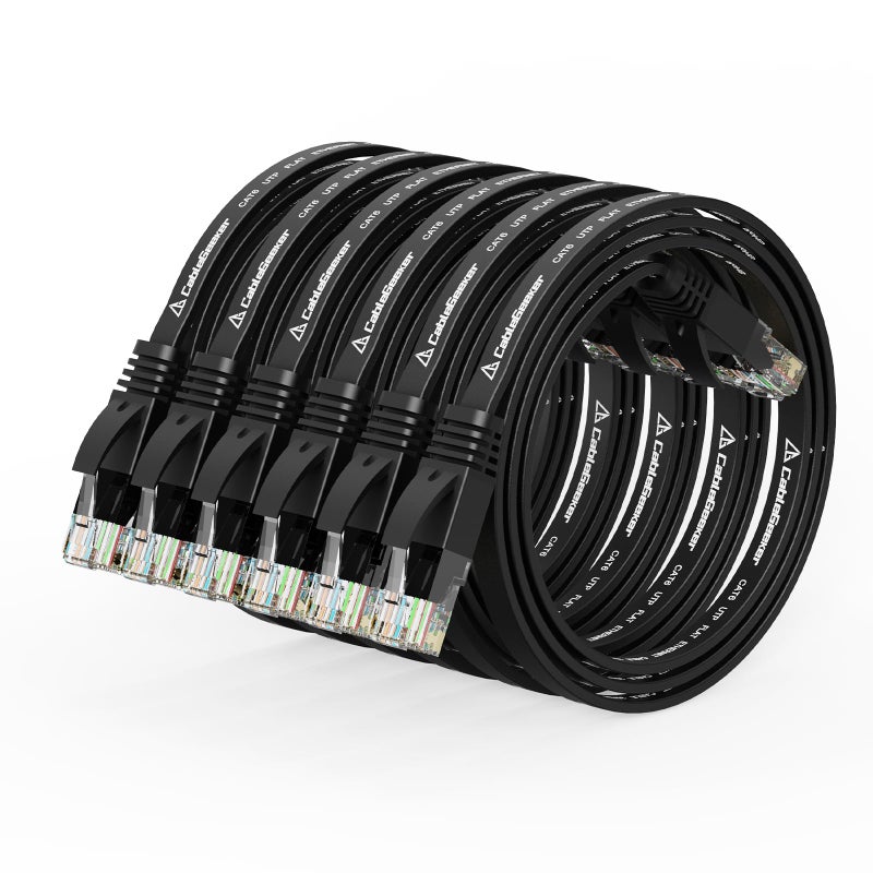 CableGeeker Cat 6 Ethernet Cable 1.5ft (6 Pack) (at a Cat5e Price but Higher Bandwidth) Flat Internet Network Cable - Cat6 Ethernet Patch Cable Short - Black Cat6 Computer Cable with Snagless RJ45 Connectors - Image 1