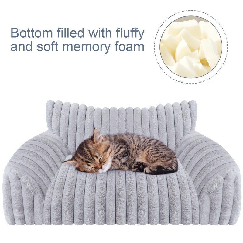 Wn's Day Cute Cat Couch Bed for Indoor Cats, Fluffy Pet Cat Sofa with Premium Soft Corduroy Fleece, Cute Small Dog Beds for Small Dogs, Fuzzy Puppy Chair with Removable Washable Cover (30x20x10,Grey) - Image 3