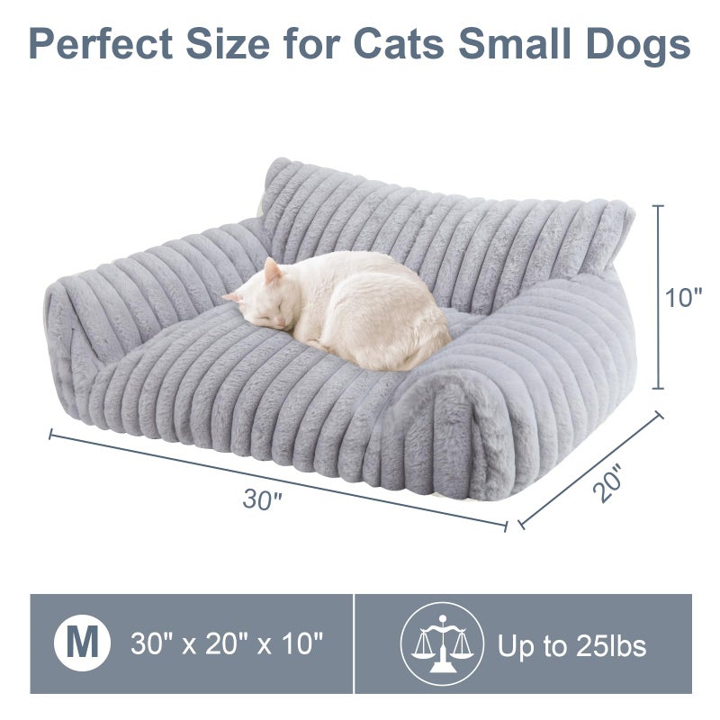 Wn's Day Cute Cat Couch Bed for Indoor Cats, Fluffy Pet Cat Sofa with Premium Soft Corduroy Fleece, Cute Small Dog Beds for Small Dogs, Fuzzy Puppy Chair with Removable Washable Cover (30x20x10,Grey) - Image 5