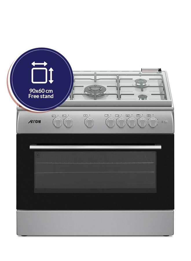Arrow 90x60 Gas Cooker, 5 Gas Burners, Full Safety with Cooling Fan, Turkish Made | Model: RO-9060GSKS-CF - Image 5