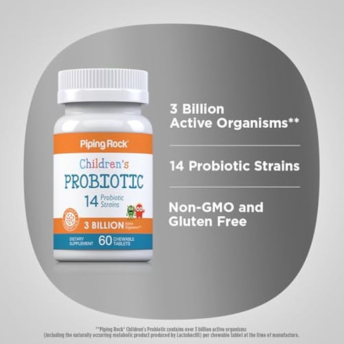 Piping Rock Children's Probiotic Chewable Tablets 14 Strains | 3 Billion CFU | 60 Count | Supplement Blend for Kids | Berry Flavor | Vegetarian, Non-GMO, Gluten Free - Image 4