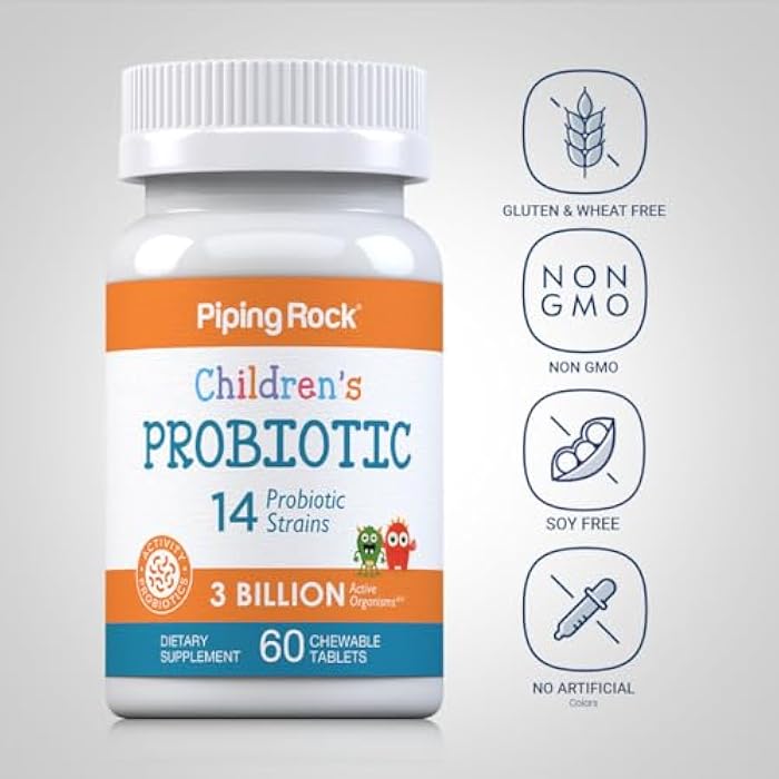 Piping Rock Children's Probiotic Chewable Tablets 14 Strains | 3 Billion CFU | 60 Count | Supplement Blend for Kids | Berry Flavor | Vegetarian, Non-GMO, Gluten Free - Image 3