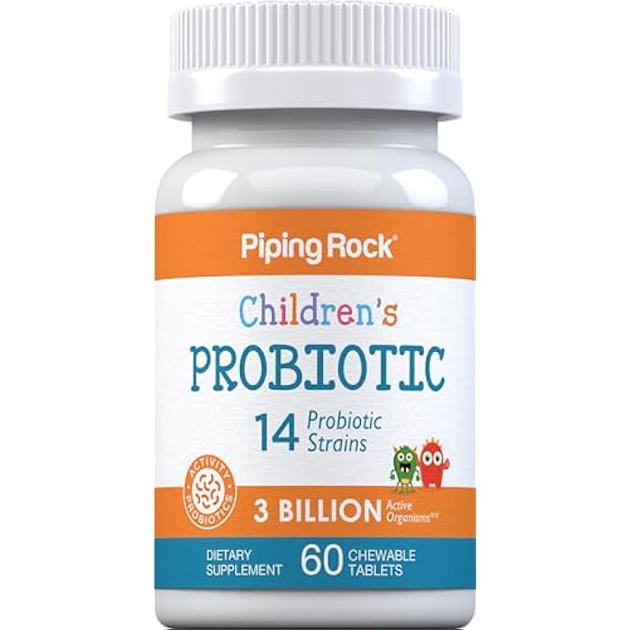 Piping Rock Children's Probiotic Chewable Tablets 14 Strains | 3 Billion CFU | 60 Count | Supplement Blend for Kids | Berry Flavor | Vegetarian, Non-GMO, Gluten Free - Image 1