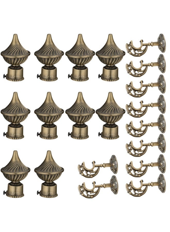 arena Arena Aluminium Curtain Rod End Cap and Curtain Holder Antique Curtain Brackets Set of 10 with Curtain Finials | Metal Curtain Pipe Holder for Curtain Artistic Curtain Holder Pack of 10 Antique Brass - Image 1