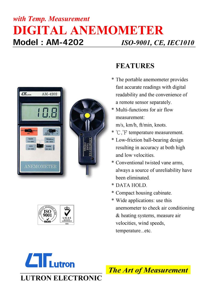 Lutron Am-4202 Electronic Digital Anemometer - Image 2