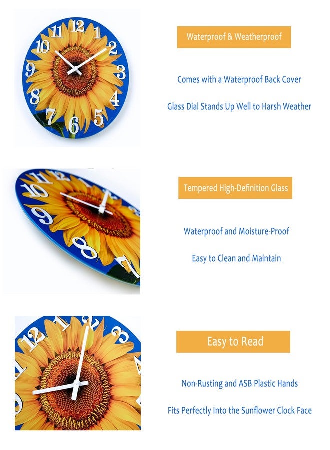 Yoiolclc Outdoor Clock Waterproof-Decorative Sun Flower Wall Clocks for Pool Patio Porch Garden(12 Inch,Sunflower) - Image 3