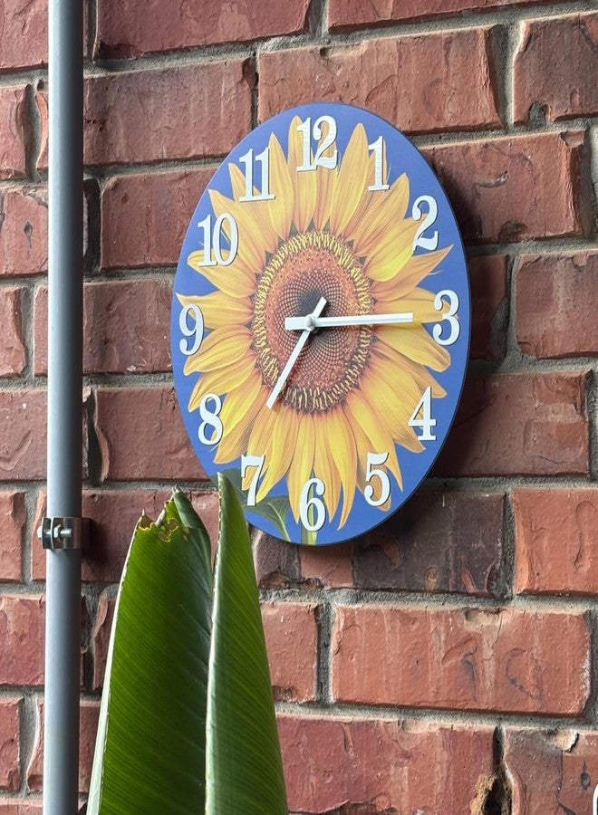 Yoiolclc Outdoor Clock Waterproof-Decorative Sun Flower Wall Clocks for Pool Patio Porch Garden(12 Inch,Sunflower) - Image 2