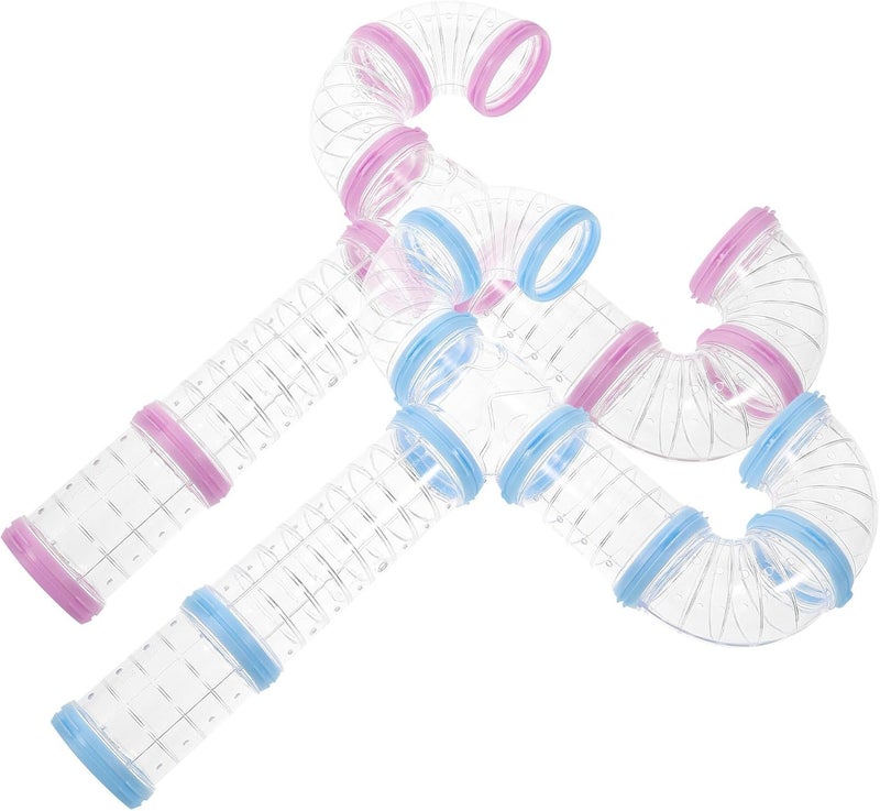 Toyvian DIY Hamster Tube Connector Set, Plastic External Cage Tunnel for Small Pets, 2pcs Pink and Blue DIY Rat and Hamster Exercise Tubes for Cage Activity - Image 1