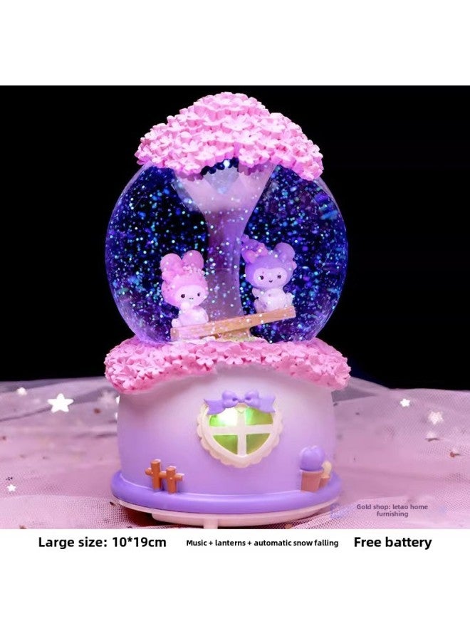 Kloomi Crystal Ball Music Box Girls Children's Birthday Gift Internet Celebratory Little Beaver Snow Music Box Ornaments-Color:Sweet Flower House Purple [music + Lanterns + Automatic Snow Large - Image 1