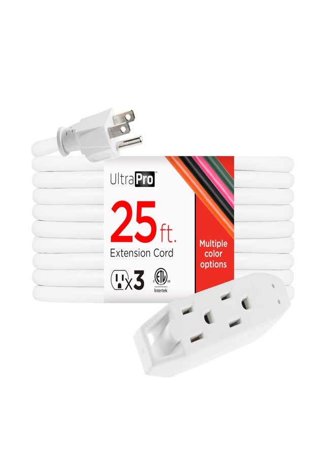 UltraPro 25 Ft Extension Cord, 3-Outlet Power Strip, Double Insulated, Grounded, Heavy Duty, 16 Gauge, General Purpose, UL Listed, White, 50806 - Image 1